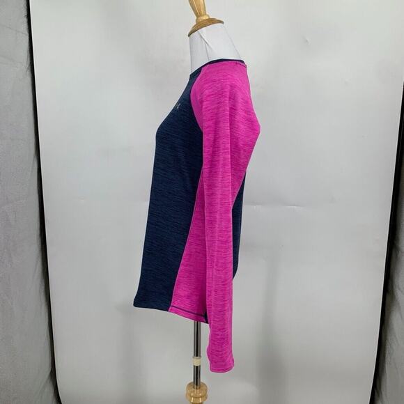 Under Armour Shirt Women L Large Navy Pink ColdGear Fitted Thumbhole Crew Raglan - Picture 5 of 14